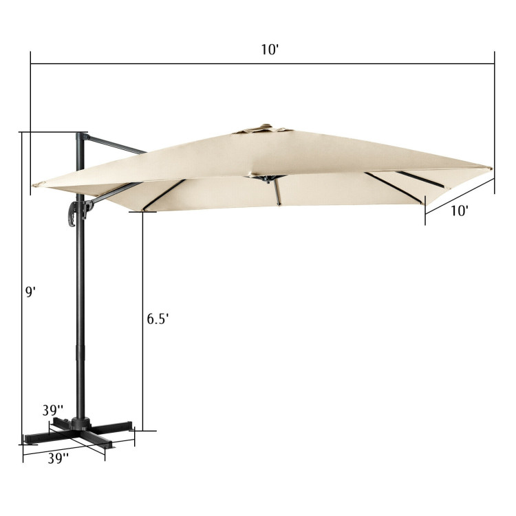 10 x 10 Feet Cantilever Offset Square Patio Umbrella with 3 Tilt Settings-BeigeCostway Gallery View 4 of 11