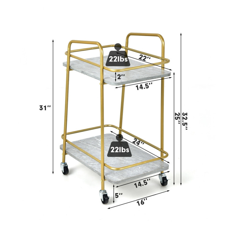 2-tier Kitchen Rolling Cart with Steel Frame and Lockable Casters-GrayCostway Gallery View 5 of 10