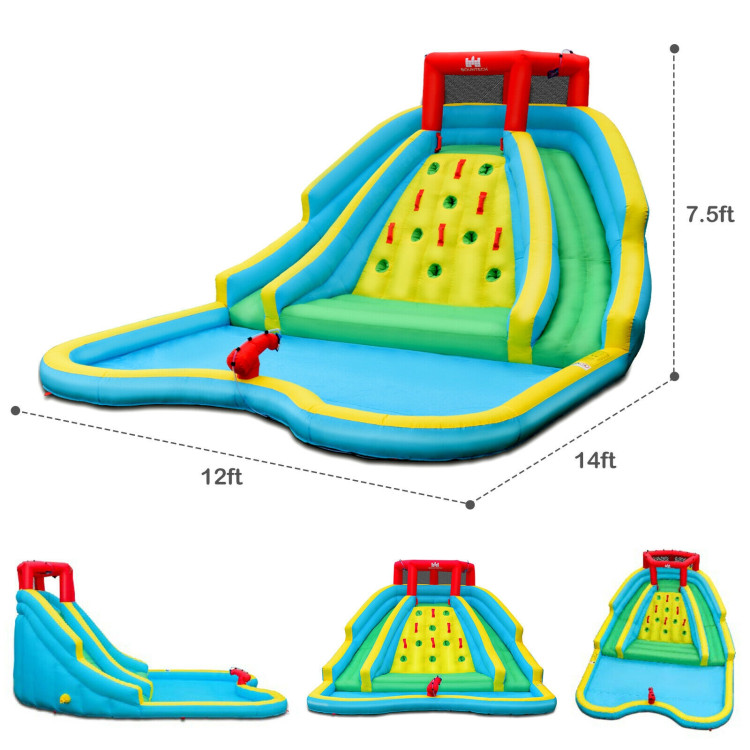 Double Side Inflatable Water Slide Park with Climbing Wall for Outdoor Without BlowerCostway Gallery View 4 of 11