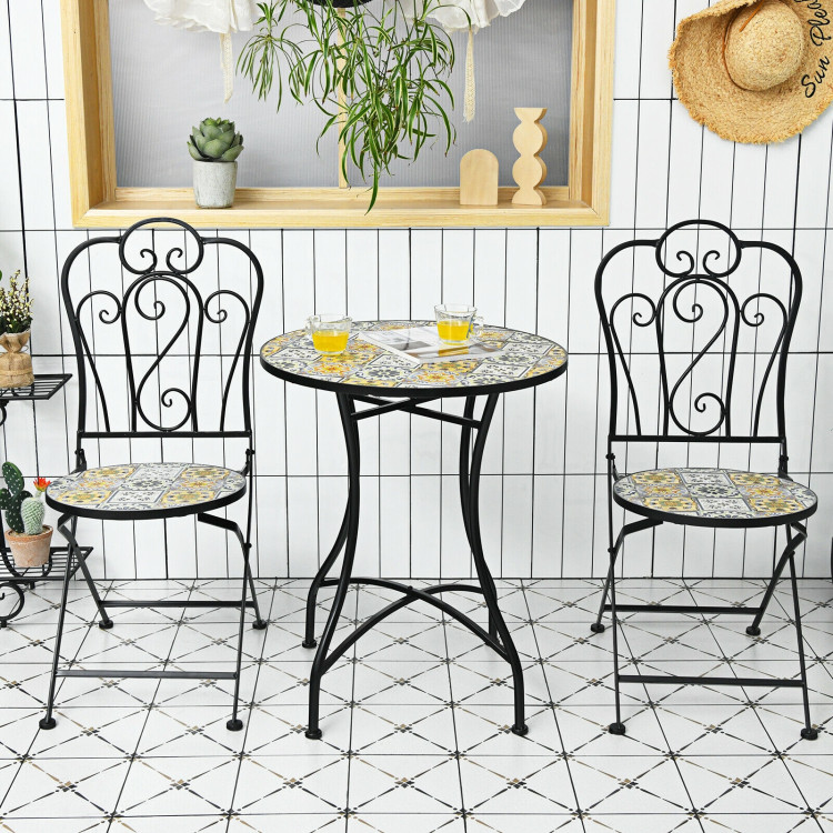 2-Pieces Mosaic Folding Bistro Chairs with Ceramic Tiles SeatCostway Gallery View 2 of 10