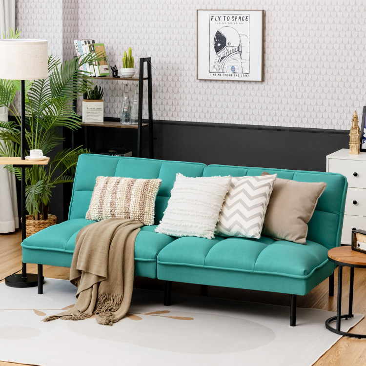 Convertible Fabric Sofa Bed with 3-Level Adjustable Backrest Angle-TurquoiseCostway Gallery View 2 of 11