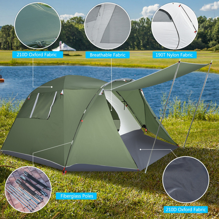 4-6 Person Camping Tent with Front Porch-GreenCostway Gallery View 8 of 10