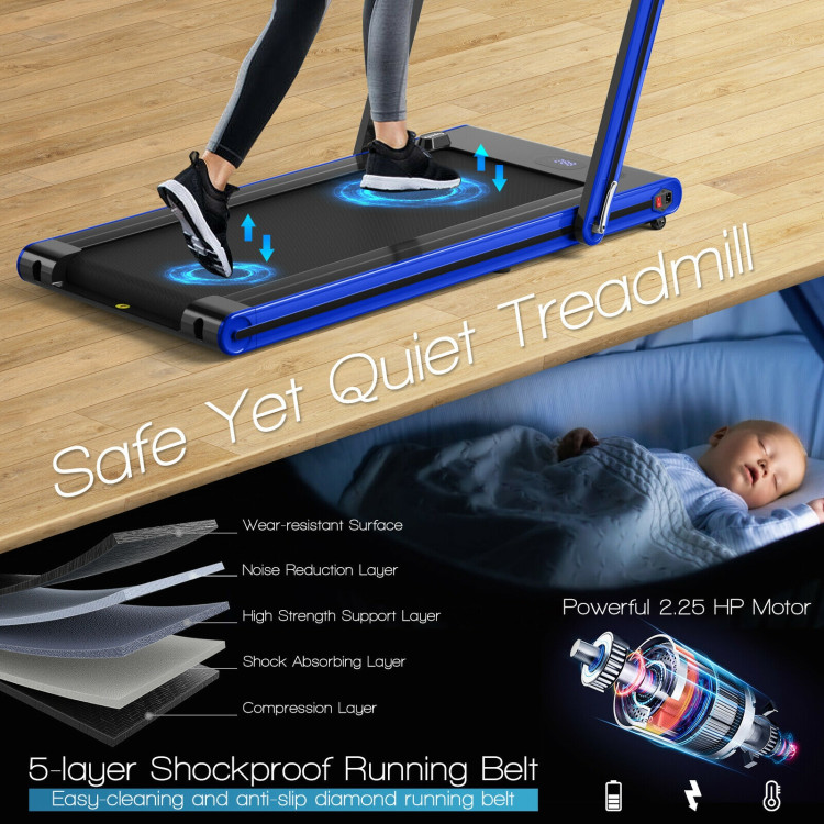 2-in-1 Folding Treadmill with Dual LED Display-NavyCostway Gallery View 9 of 11