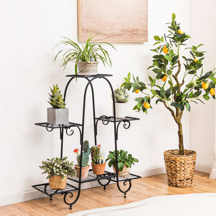6-Tier Plant Stand with Adjustable Foot Pads-BlackCostway Gallery View 6 of 10
