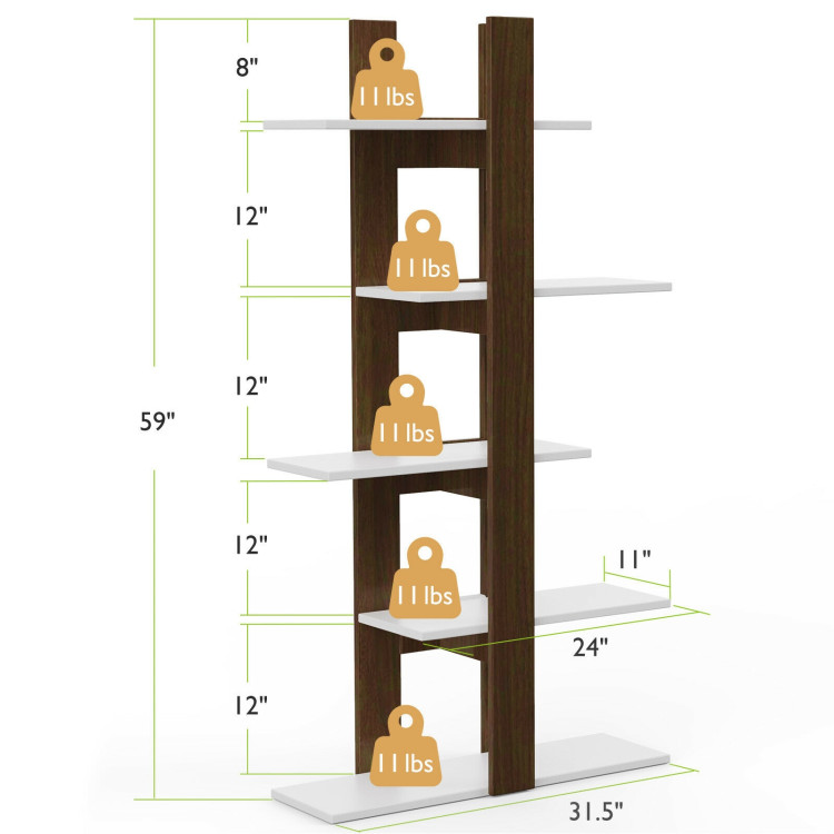 5-Tier Freestanding Bookshelf with Anti-Toppling DeviceCostway Gallery View 4 of 11