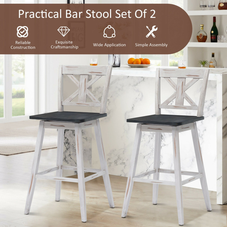 Set of 2 360-Degree Swivel Bar Stools for Home Restaurant-WhiteCostway Gallery View 3 of 9