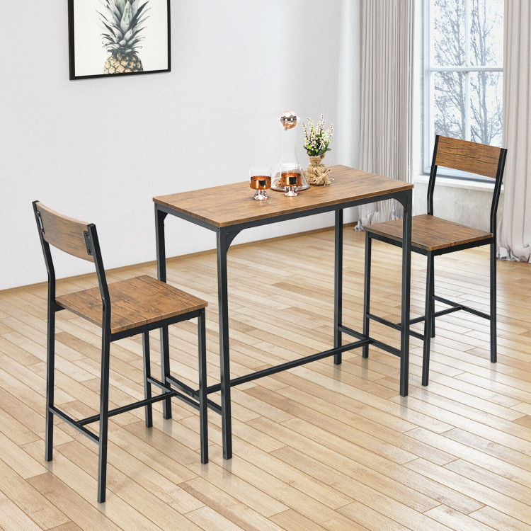 3 Pieces Bar Table Set with 2 Stools-BlackCostway Gallery View 7 of 13