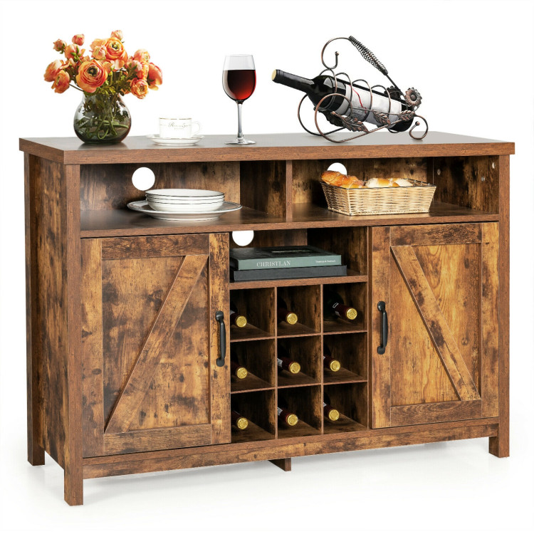 Farmhouse Sideboard with Detachable Wine Rack and Cabinets-Rustic BrownCostway Gallery View 9 of 11