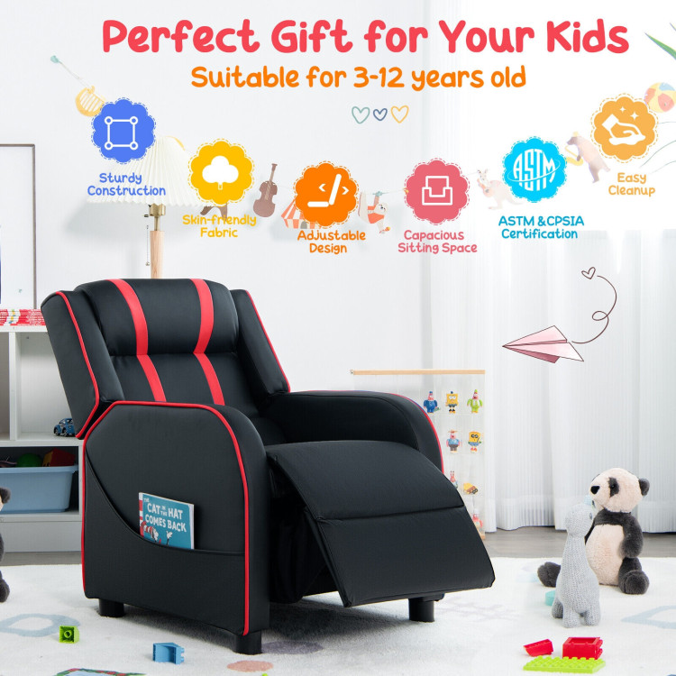 Kids Recliner Chair with Side Pockets and Footrest-RedCostway Gallery View 3 of 13