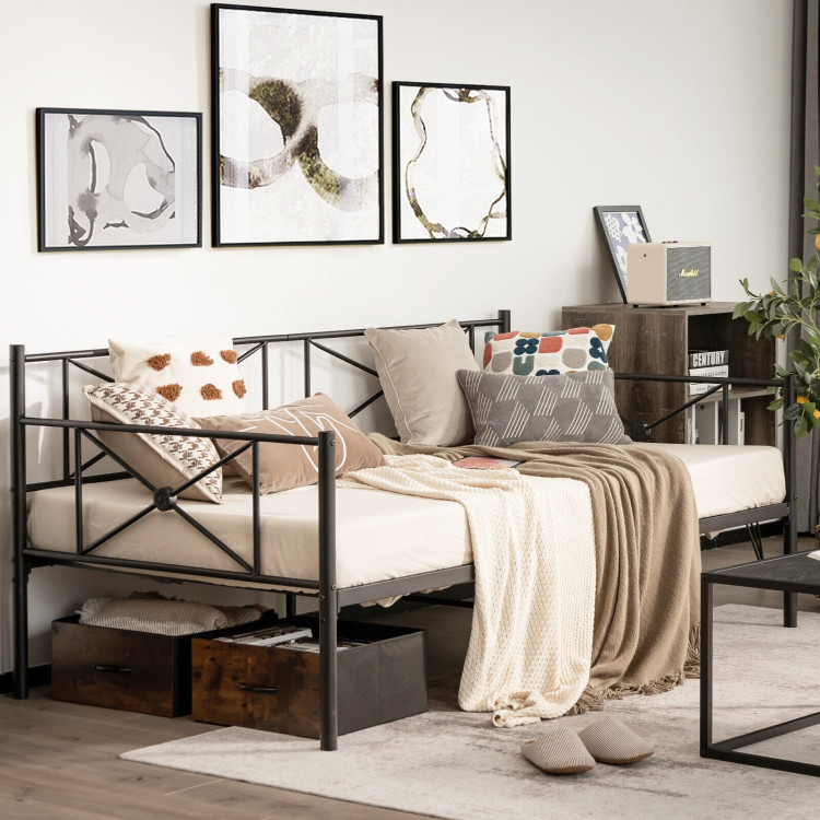 Metal Daybed Frame Twin Size with Slats-BlackCostway Gallery View 8 of 11