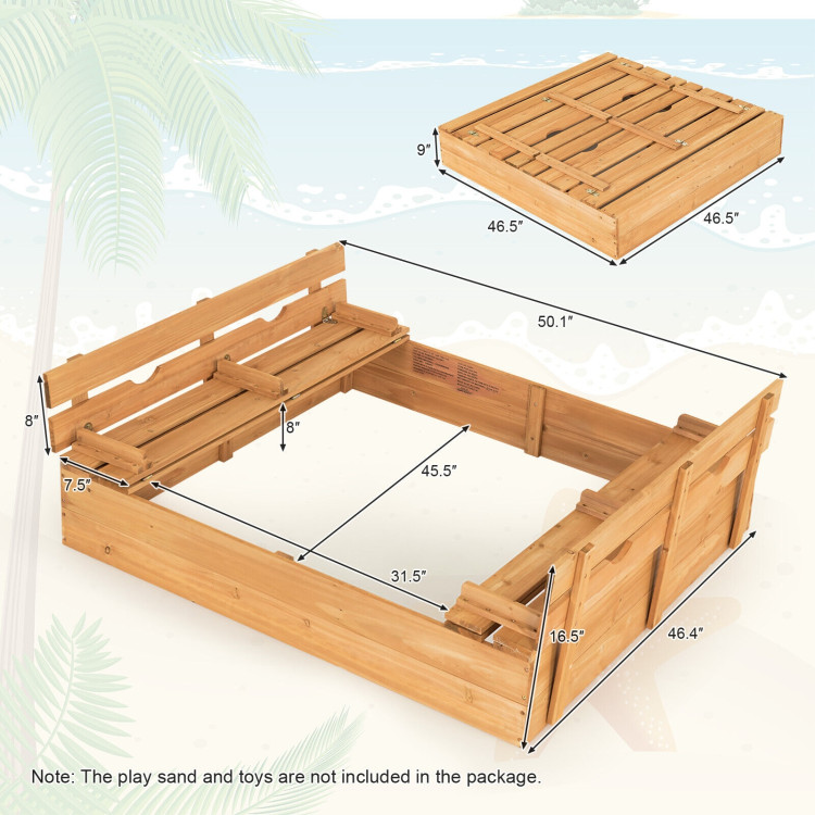 Kids Wooden Sandbox with 2 Foldable Bench SeatsCostway Gallery View 4 of 10