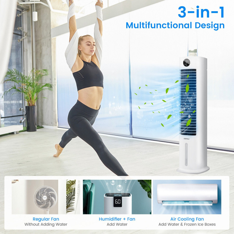 42 Inch 3-in-1 Portable Evaporative Air Cooler Tower Fan with 9H Timer Remote-WhiteCostway Gallery View 9 of 11