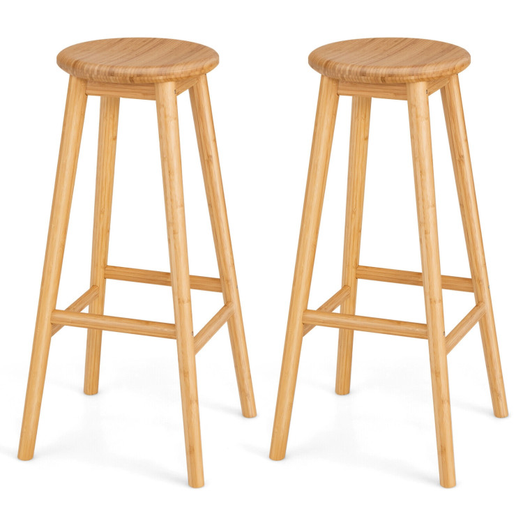 Set of 2 Bamboo Backless Pub Barstools with Round Seat and Footrest-NaturalCostway Gallery View 1 of 9