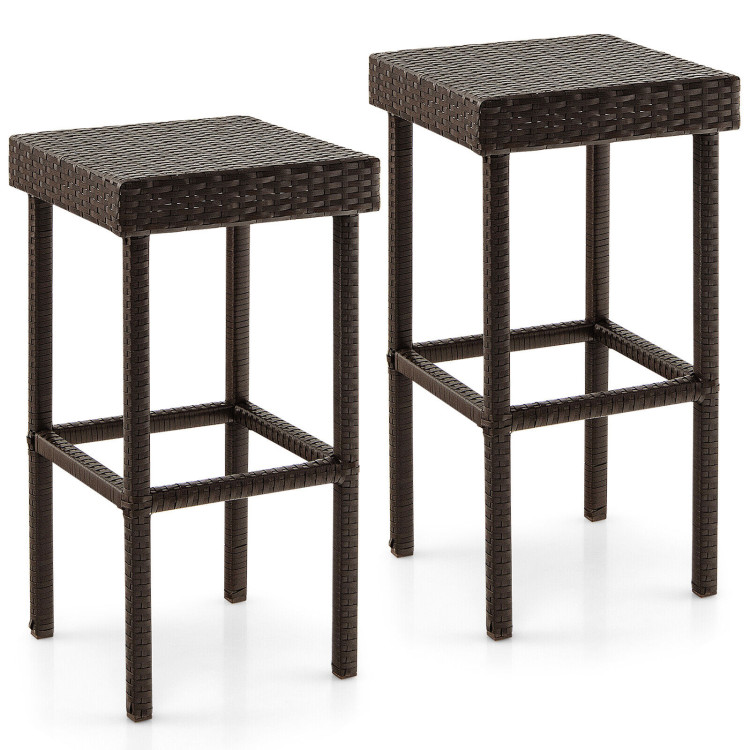 2 Pieces Patio Rattan Wicker Bar Stool Chairs-BrownCostway Gallery View 1 of 7