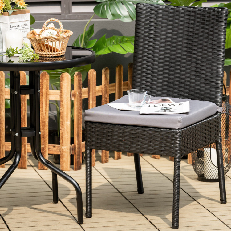 Set of 4 Patio Rattan Wicker Dining Chairs Set with Soft Cushions-BlackCostway Gallery View 7 of 9