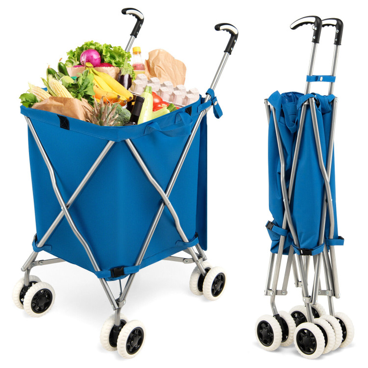 Folding Shopping Utility Cart with Water-Resistant Removable Canvas Bag-BlueCostway Gallery View 1 of 9