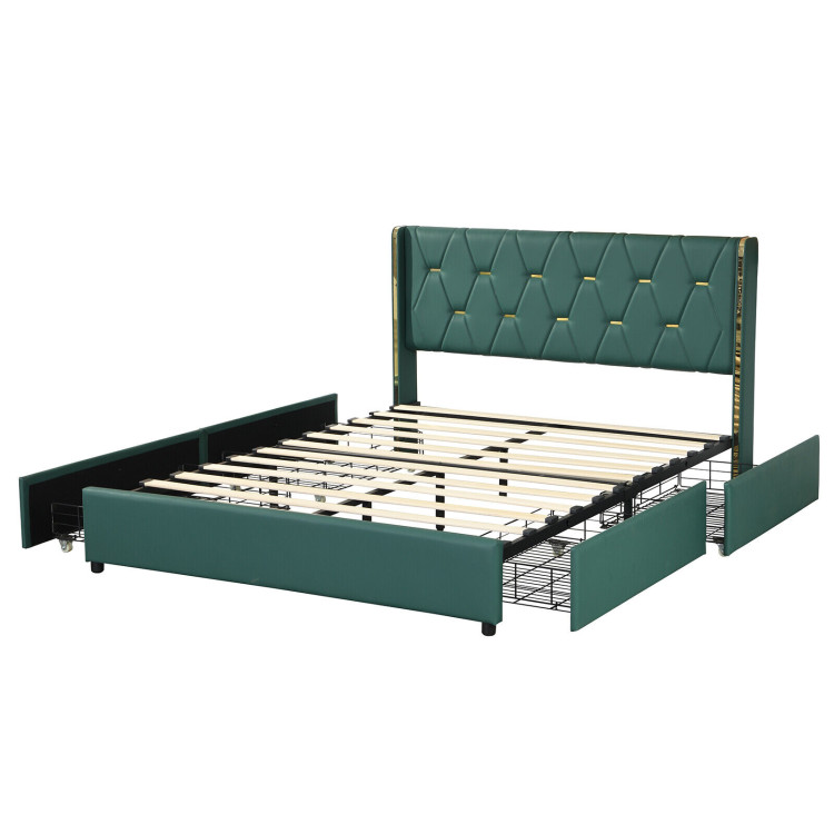 Full/Queen Size Upholstered Bed Frame with 4 Drawers-Green-Full SizeCostway Gallery View 4 of 11