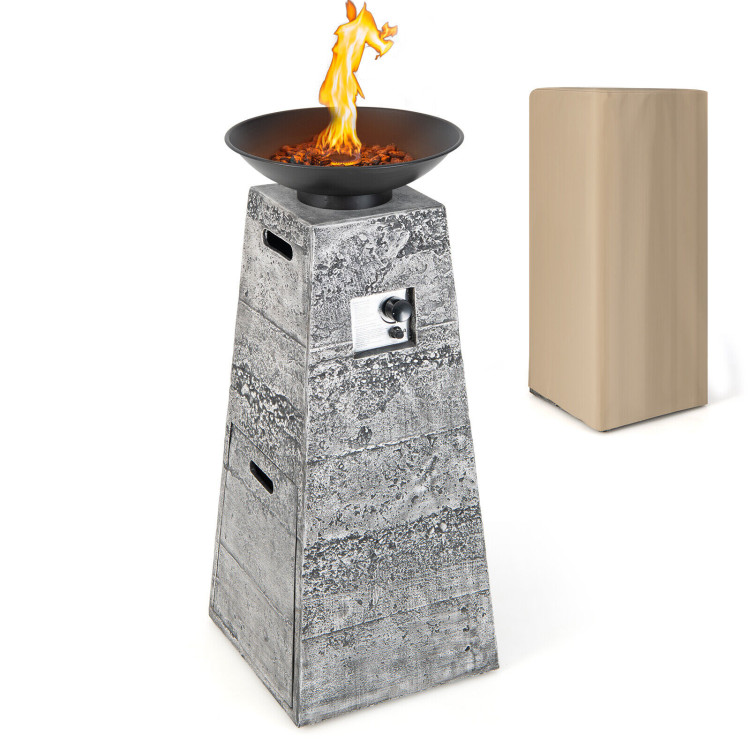 48 Inch Propane Fire Bowl Column with Lava Rocks and PVC Cover-GrayCostway Gallery View 4 of 10