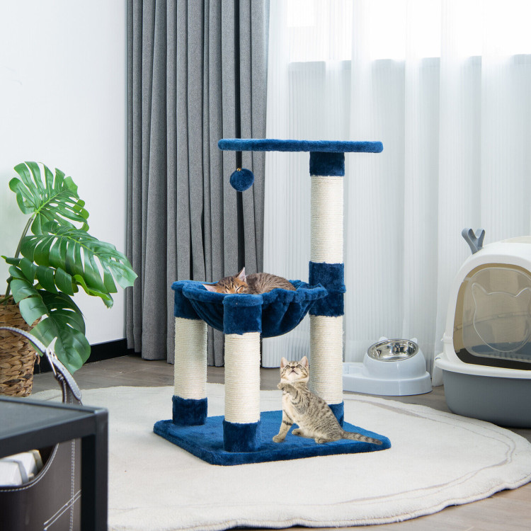 Multi-level Cat Tree with Scratching Posts and Cat Hammock-BlueCostway Gallery View 2 of 10