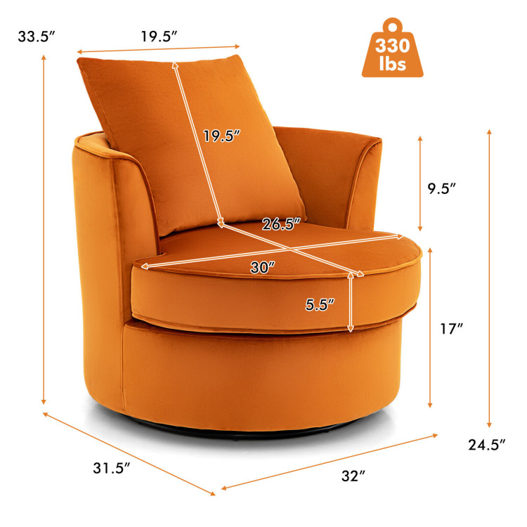 Modern 360° Swivel Barrel Chair with No Assembly Needed-OrangeCostway Gallery View 4 of 8