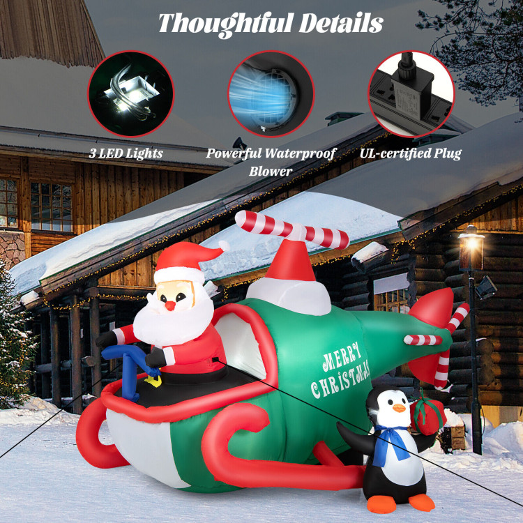 6.2 Feet Christmas Inflatable Santa Claus Driving Helicopter and Penguin Holding GiftCostway Gallery View 9 of 10