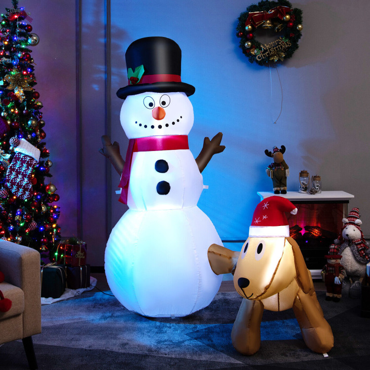 6 Feet Tall Inflatable Snowman and Dog Set Christmas Decoration with LED LightsCostway Gallery View 6 of 11