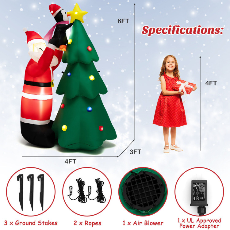6 Feet Inflatable Christmas Tree and Santa Claus with LED and Air BlowerCostway Gallery View 4 of 10