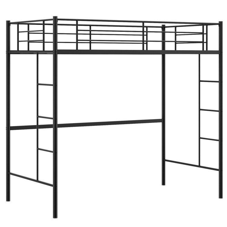 Twin Size Space-saving Metal Loft Bed with Full-Length Guardrail and 2 Ladders-BlackCostway Gallery View 1 of 10
