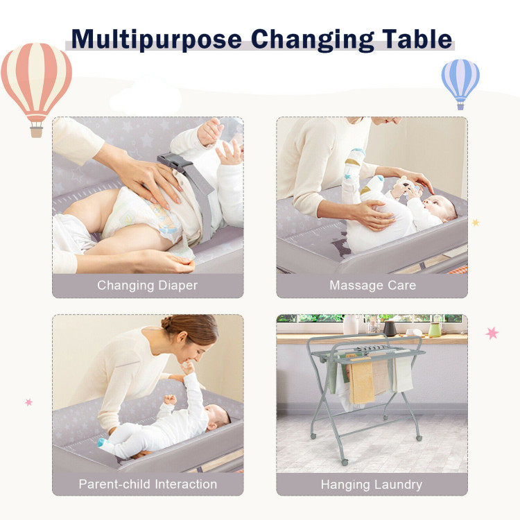 Baby Changing Table with Safety Belt and 4-side Defence-GrayCostway Gallery View 3 of 10