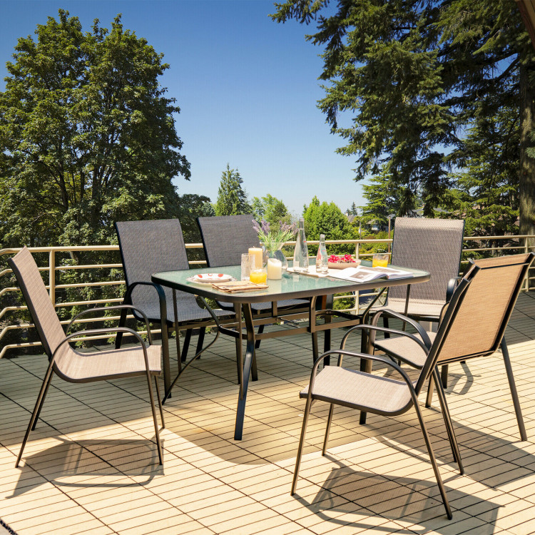 6 Pieces Patio Stackable Dining Chairs with Curved Armrests and Breathable FabricCostway Gallery View 2 of 8