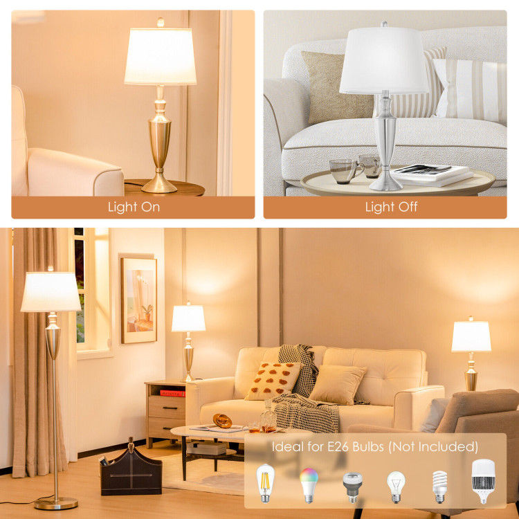 3 Piece Lamp with Set Modern Floor Lamp and 2 Table Lamps-SilverCostway Gallery View 9 of 10