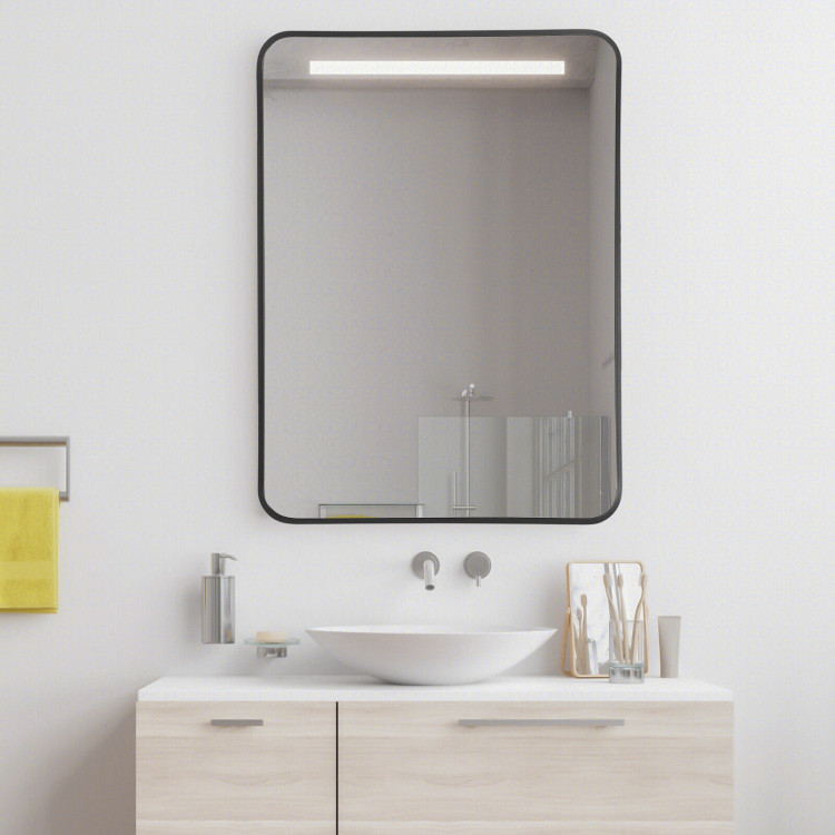 Metal Framed Bathroom Mirror with Rounded Corners-BlackCostway Gallery View 7 of 11