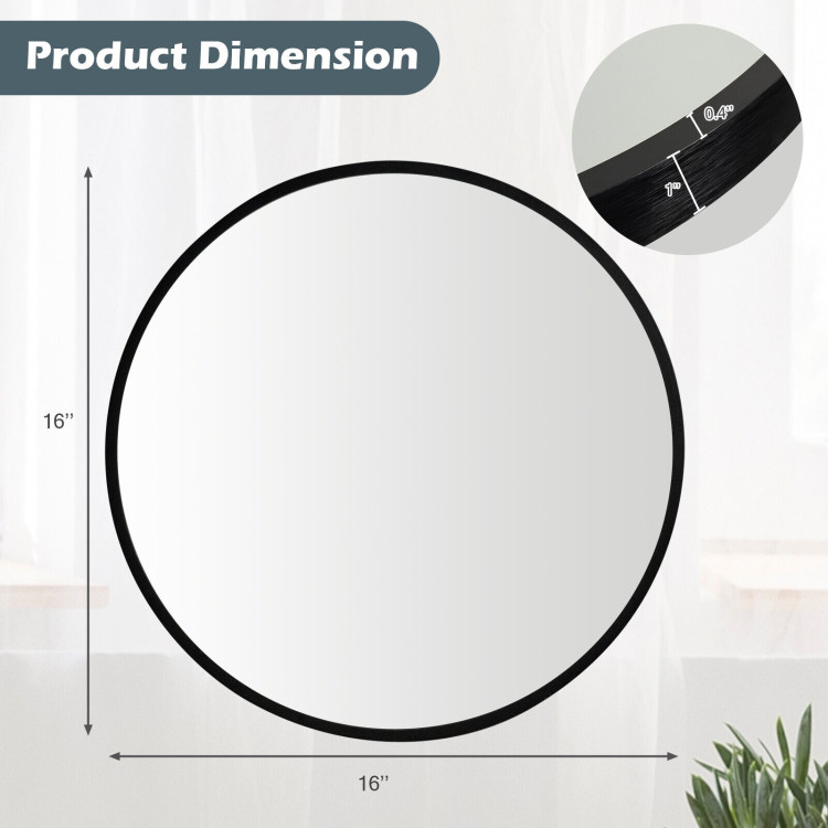 16-inch Round Wall Mirror with Aluminum Alloy Frame-BlackCostway Gallery View 4 of 10