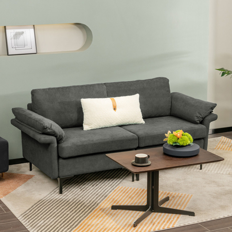 Modern Fabric Loveseat Sofa for with Metal Legs and Armrest Pillows-GrayCostway Gallery View 6 of 10