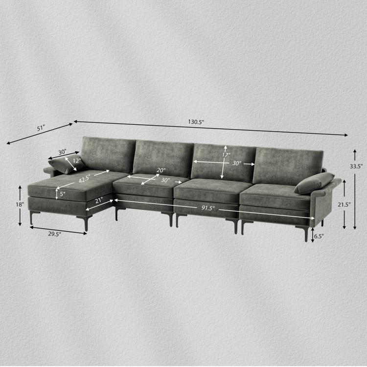Extra Large L-shaped Sectional Sofa with Reversible Chaise and 2 USB Ports for 4-5 People-GrayCostway Gallery View 4 of 11