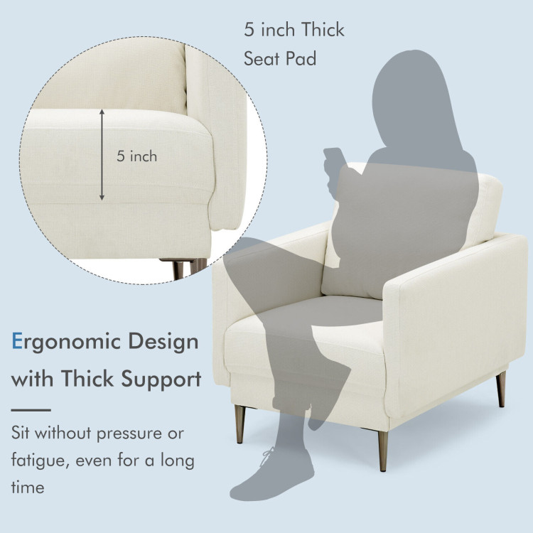 Modern Upholstered Accent Chair with Removable Backrest Cushion-WhiteCostway Gallery View 9 of 11