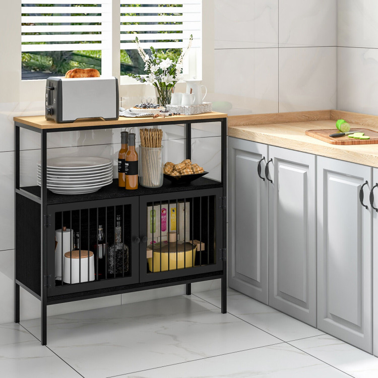 Kitchen Buffet Cabinet with 2 Doors and Open Shelf-BlackCostway Gallery View 6 of 10