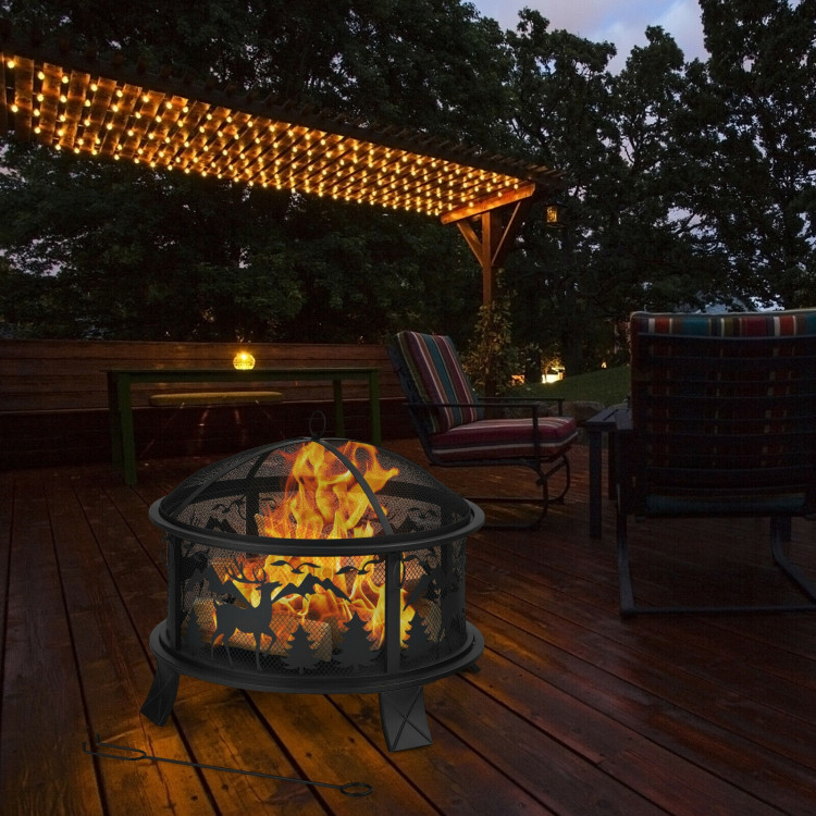 26 Inches Outdoor Fire Pit with Spark Screen and PokerCostway Gallery View 6 of 10