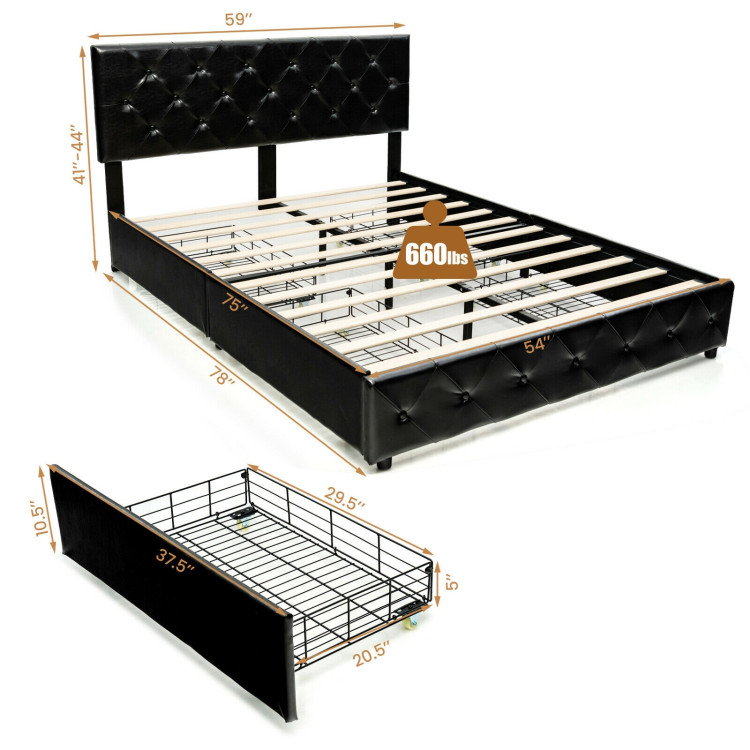 Full/Queen PU Leather Upholstered Platform Bed with 4 Drawers-Full SizeCostway Gallery View 4 of 9