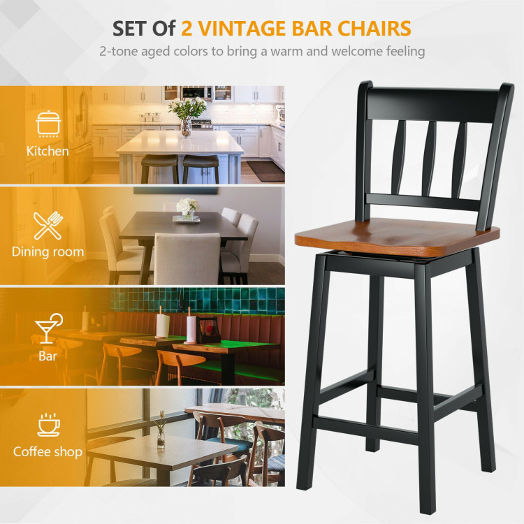 24.5 Inches Set of 2 Swivel Bar Stools with 360° Swiveling-BlackCostway Gallery View 2 of 7