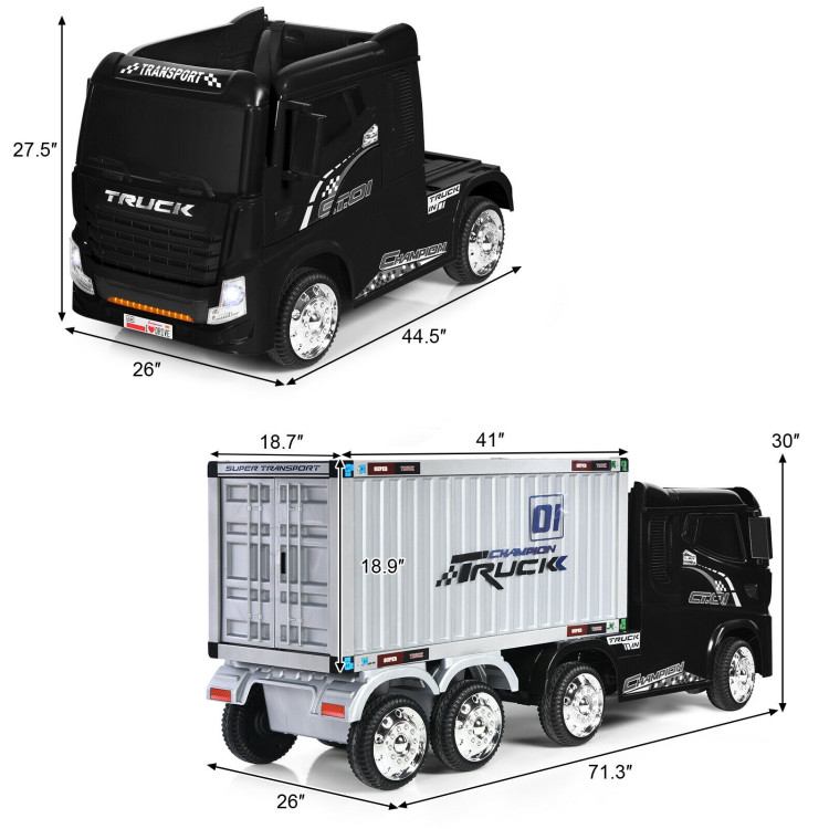 12V Kids Semi-Truck with Container and Remote Control-BlackCostway Gallery View 4 of 12