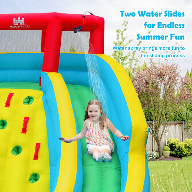 Double Side Inflatable Water Slide Park with Climbing Wall for Outdoor Without BlowerCostway Gallery View 2 of 11