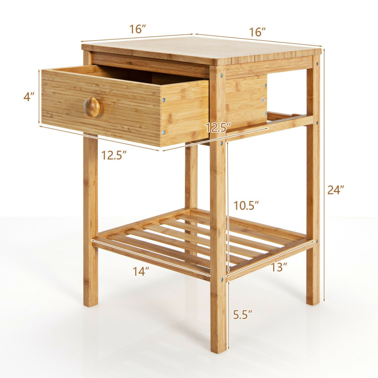 Bamboo Nightstand with Drawer and Open Shelf-NaturalCostway Gallery View 4 of 10