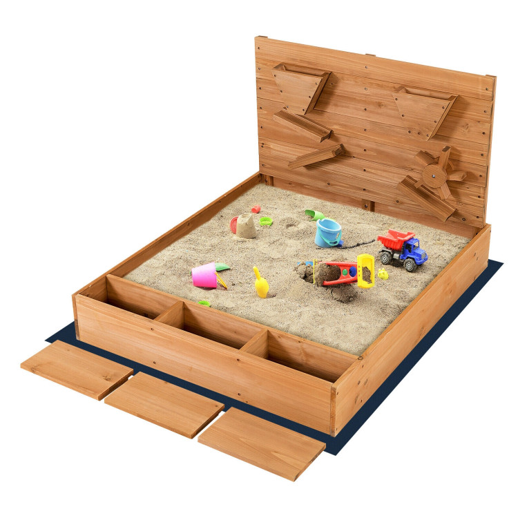 Kids Wooden Square Sandbox with CoverCostway Gallery View 3 of 11