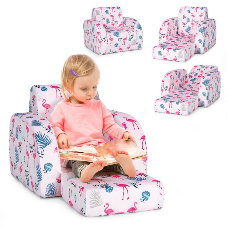 3-in-1 Convertible Kid Sofa Bed Flip-Out Chair Lounger for Toddler-PinkCostway Gallery View 3 of 12