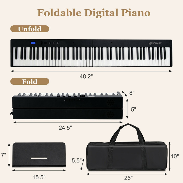 88-Key Foldable Digital Piano with MIDI and Wireless BT-BlackCostway Gallery View 4 of 10