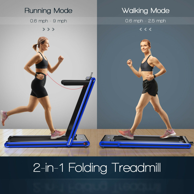 2-in-1 Folding Treadmill with Dual LED Display-NavyCostway Gallery View 2 of 11