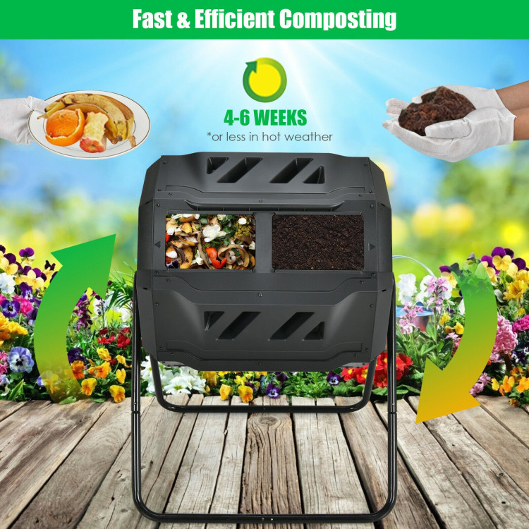 43 Gallon Composting Tumbler Compost Bin with Dual Rotating ChamberCostway Gallery View 2 of 11