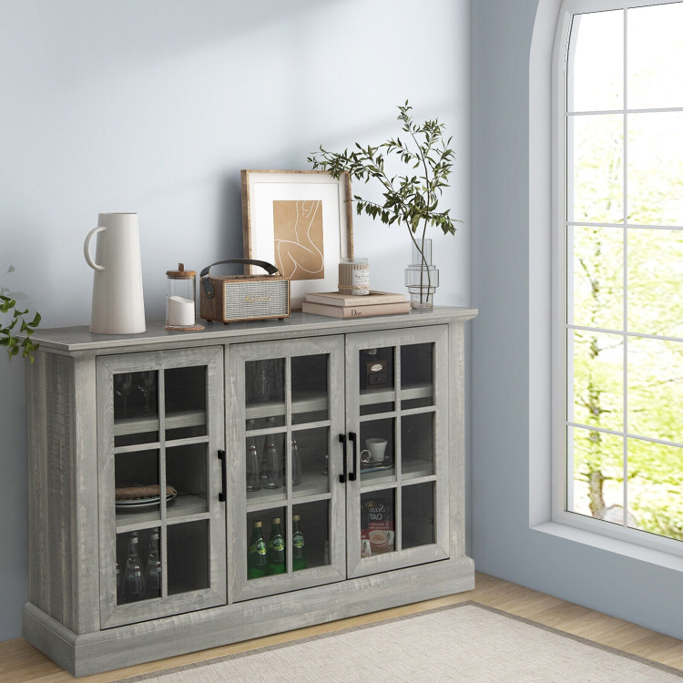 Farmhouse Buffet Cabinet with 3 Tempered Glass Doors-GrayCostway Gallery View 7 of 11
