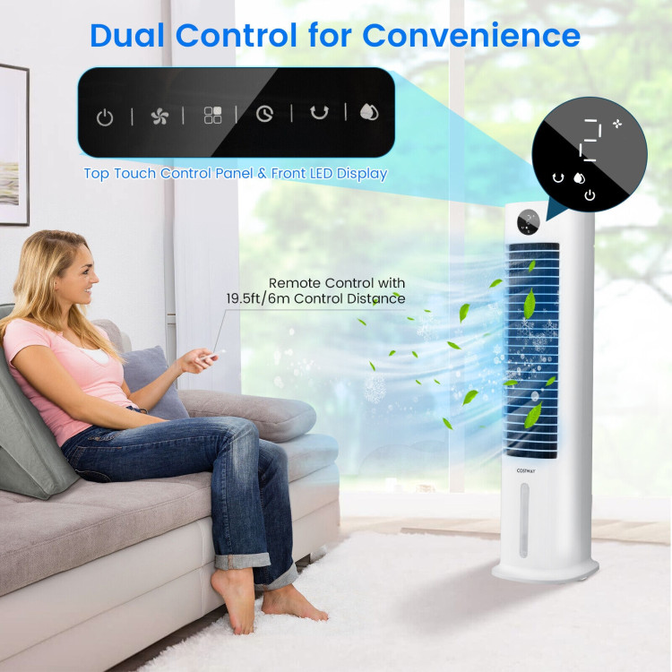 42 Inch 3-in-1 Portable Evaporative Air Cooler Tower Fan with 9H Timer Remote-WhiteCostway Gallery View 1 of 11